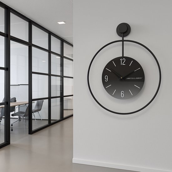 Zeckhome Noir Solstice – Luxe Zwarte Wandklok 60 cm – Modern Design – Inclusief Extra Motor & 2 Sets Wijzers – Stil Quartz Uurwerk - Afbeelding 2
