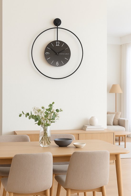 Zeckhome Noir Solstice – Luxe Zwarte Wandklok 60 cm – Modern Design – Inclusief Extra Motor & 2 Sets Wijzers – Stil Quartz Uurwerk - Afbeelding 5