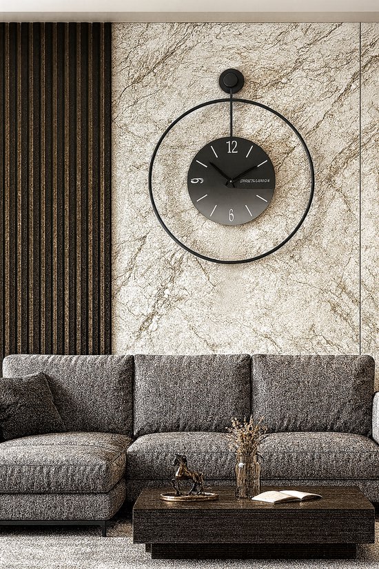 Zeckhome Noir Solstice – Luxe Zwarte Wandklok 60 cm – Modern Design – Inclusief Extra Motor & 2 Sets Wijzers – Stil Quartz Uurwerk - Afbeelding 4