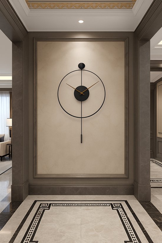 Zeckhome Aurora Royale Zwart – Luxe Wandklok 60 cm – Walnoothouten Wijzers met Goudaccent & Pendel – Stil Quartz Uurwerk - Afbeelding 5