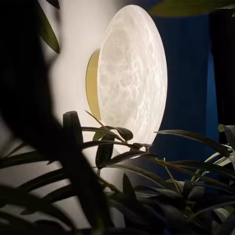 Zeckhome Luna Alba – Wandlamp – Rond Albast – LED – Warm Licht – Messing Basis – 20 cm – Modern Design - Afbeelding 5
